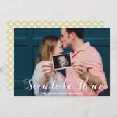 すぐに3つのフォトオーバーレイ妊娠カスタムになる 案内状 (正面/裏面)