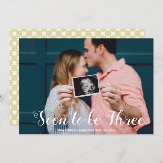 すぐに3つのフォトオーバーレイ妊娠カスタムになる 案内状 (正面/裏面)