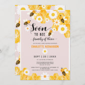 すぐに3つの赤ちゃんシャワーの家族になるのまわりに 招待状 (正面/裏面)