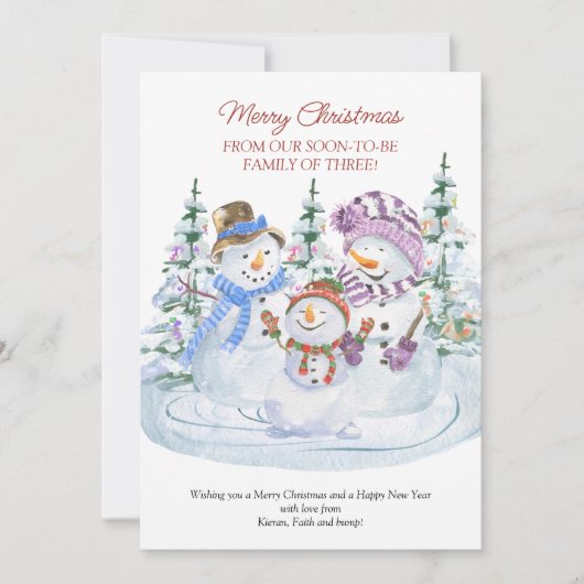 すぐに3つの雪だるま妊娠のメリー家族になる 案内状 (正面)