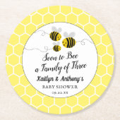 すぐに3人家族になる |赤ちゃんシャワー ラウンドペーパーコースター (正面)