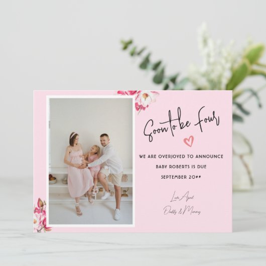 すぐに4つの2つの写真になる妊娠発表 案内状 (スタンド正面)