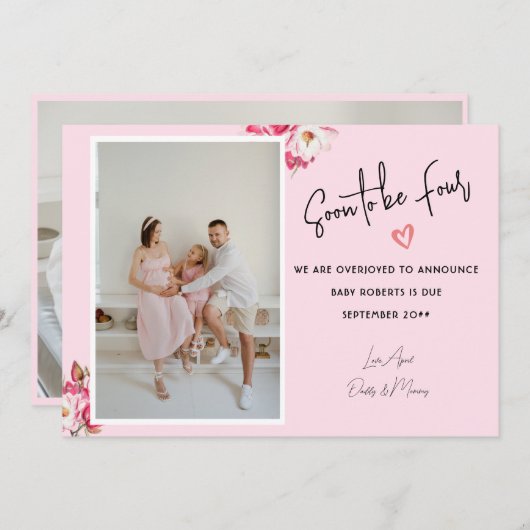 すぐに4つの2つの写真になる妊娠発表 案内状 (正面/裏面)