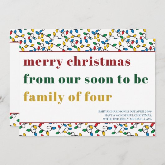 すぐに4人のタイポグラフィの家族になるカラフル シーズンカード (正面/裏面)