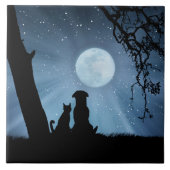 すごいかわいい犬と猫とムーンアート タイル (正面)