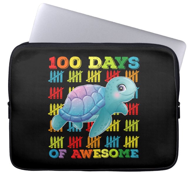 すごいカメ 100日目の学校 ラップトップスリーブ (正面)