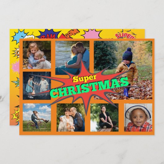 すごいクリスマス漫画ファミリーコラージホリデーカード シーズンカード (正面/裏面)