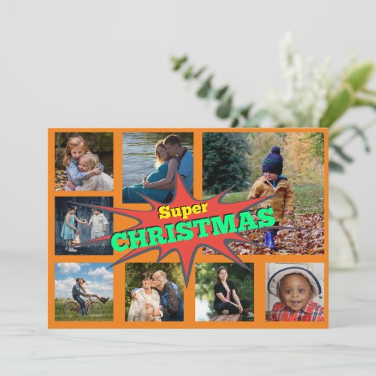 すごいクリスマス漫画ファミリーコラージホリデーカード シーズンカード (スタンド正面)