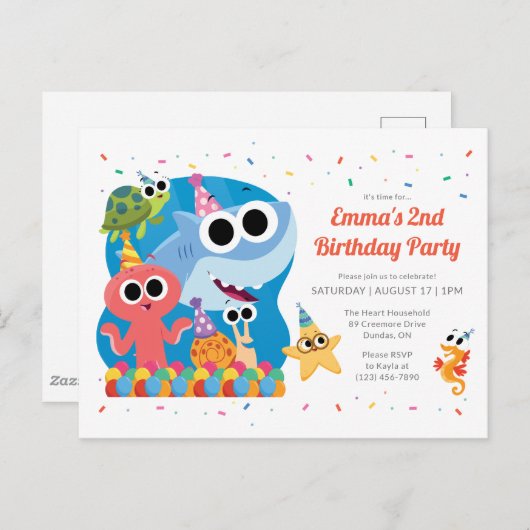 すごいシンプル | フィニーザシャーク紙吹雪誕生日 ポストカード (正面/裏面)