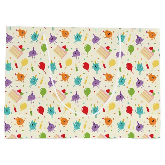 すごいシンプル | 数ブンブンいう音お誕生日ケーキパターン ラージペーパーバッグ (裏面)