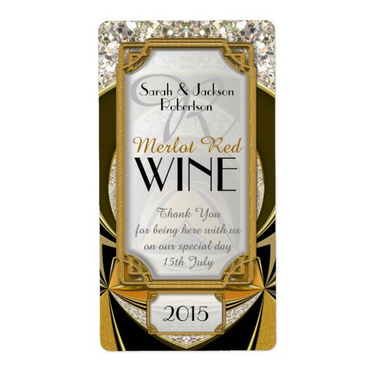 すごいスタイリッシュ金ゴールドブラックアールデコワインラベル ラベル (正面)