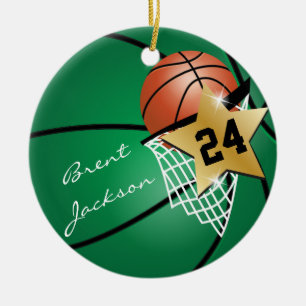 ⭐すごいスタープレーヤーダークグリーン🏀バスケットボール セラミックオーナメント
