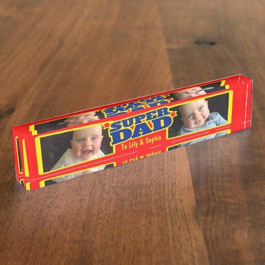 すごいパパの子供の名前とフォトデスクプラーク デスクネームプレート (側面)