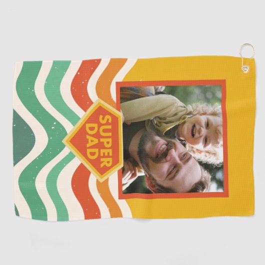 すごいパパカスタム写真(レトロな波) ゴルフタオル (横)