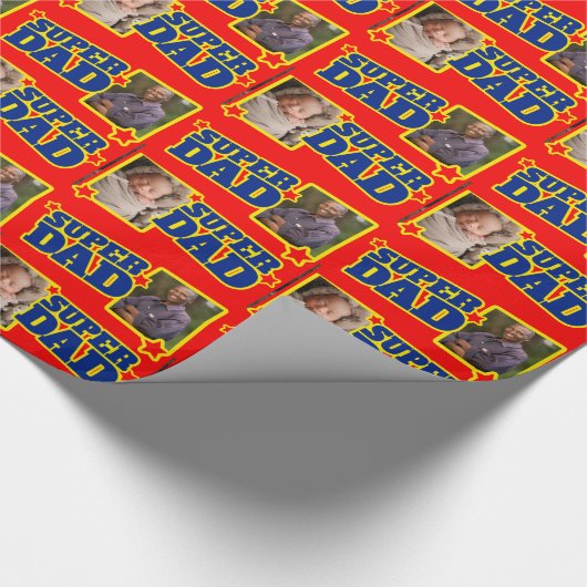 すごいパパスター赤い青の写真ヒーローのラップ ラッピングペーパー (角)