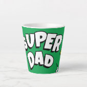 "すごいパパ"カラフル漫画ブックアーポップ・アートのトラテマググ カフェラテマグ (正面)