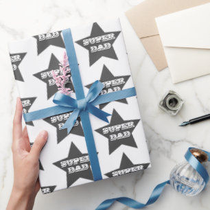 すごいパパ Gray Stars Pattern Father's Day ラッピングペーパー