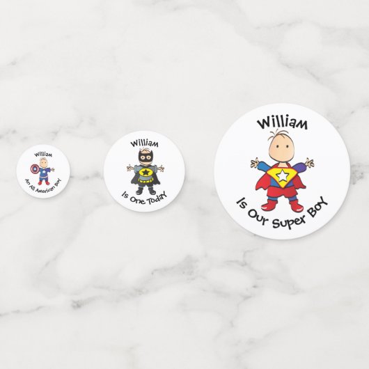 すごいヒーロすごいーズ男の子の誕生日パーティーテーブル コンフェッティ (正面)