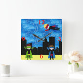 すごいヒーローボーイズパーティー スクエア壁時計 (ホーム)