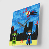 すごいヒーローボーイズパーティー スクエア壁時計 (傾斜)