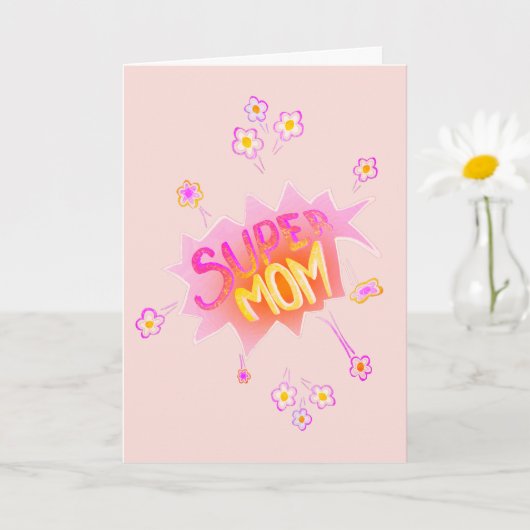 すごい母ピンクネオン花漫画バブル カード (小さな植物)