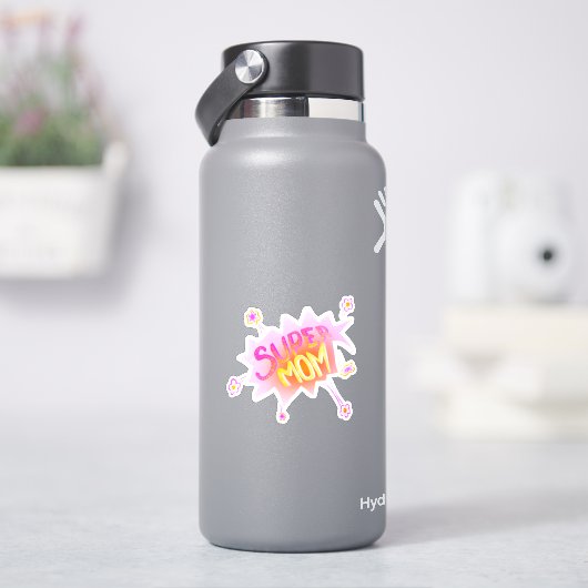 すごい母ピンクネオン花漫画バブル シール (HydroFlask)