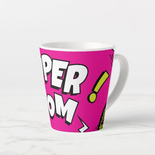 「すごい母」カラフル漫画本美術ポップ・アートのラテマグカップ カフェラテマグ (右アングル)