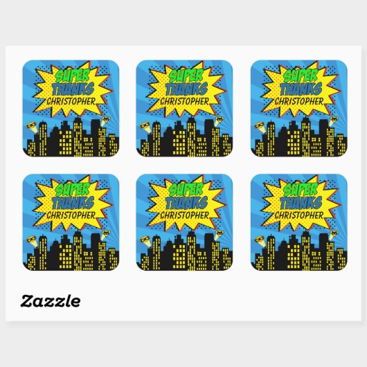 すごい漫画ブックヒーロ3インチ感謝していユーメッセージカード スクエアシール (シート)