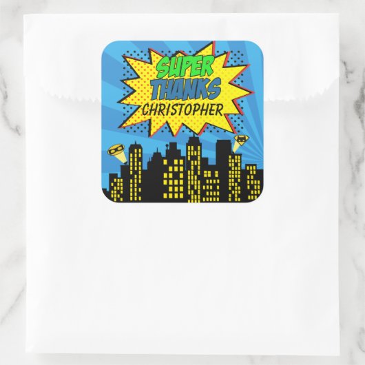 すごい漫画ブックヒーロ3インチ感謝していユーメッセージカード スクエアシール (バッグ)