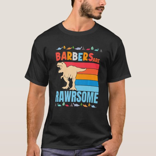 すごい理容師!恐竜の理容師のデザイン Tシャツ (正面)