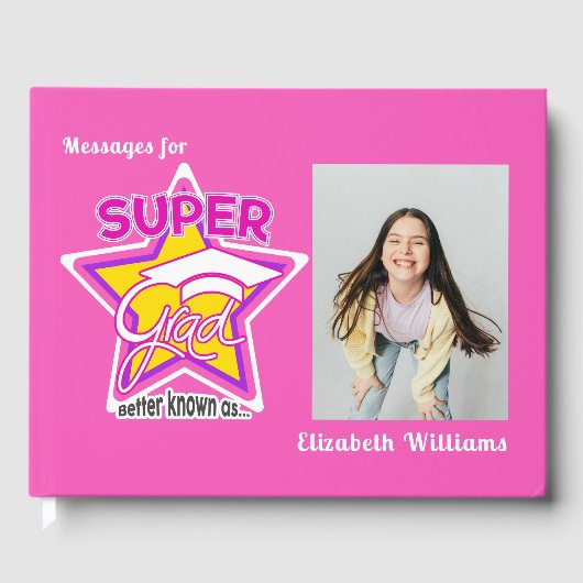 すごいGrad Pink編集可能フォト文字卒業 ゲストブック (正面)