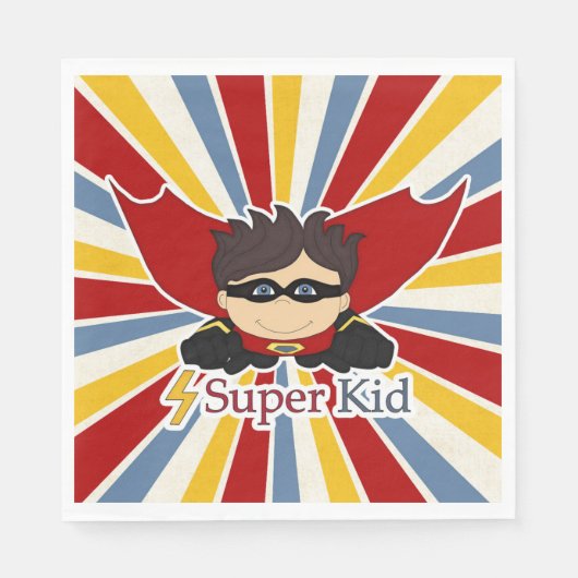 すごいKid Superheroをテーマにした少年のパーティー スタンダードランチョンナプキン (正面)
