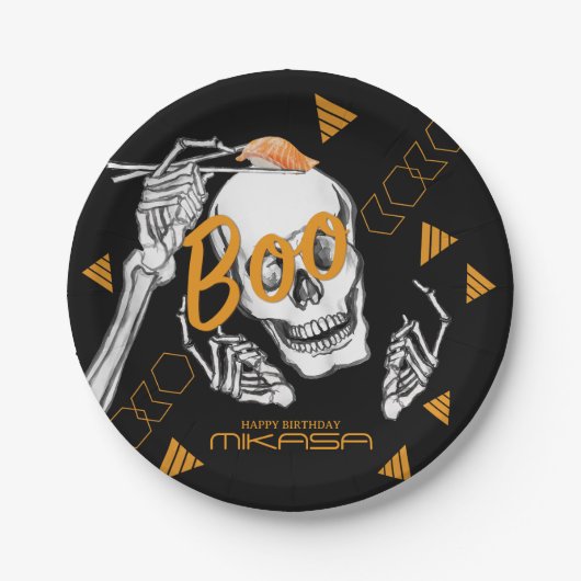 すしおもしろいハロウィーン誕生日パーティー ペーパープレート (正面)