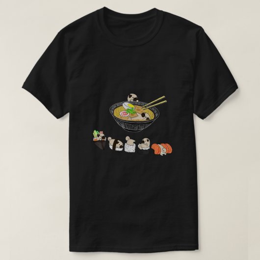 すしおもしろいラーメンかわいい日本のかわいい Tシャツ (デザイン正面)