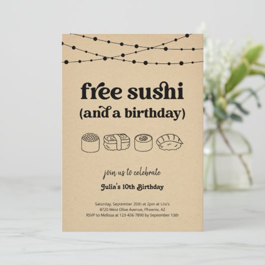 すしおもしろい誕生日パーティーの無料招待状 招待状 (スタンド正面)