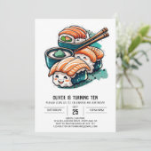 すしお洒落ナイト編集可能誕生日 招待状 (スタンド正面)