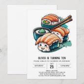 すしお洒落ナイト編集可能誕生日 招待状 (正面/裏面)