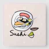 すしかわいいかわいいの食モダンべ物日本のアート スクエア壁時計 (正面)