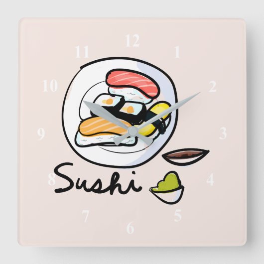 すしかわいいかわいいの食モダンべ物日本のアート スクエア壁時計 (正面)