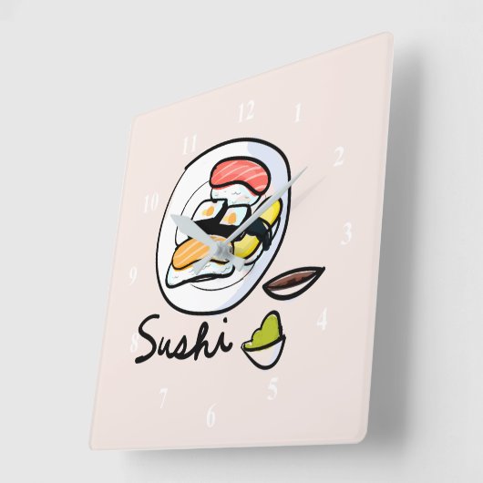 すしかわいいかわいいの食モダンべ物日本のアート スクエア壁時計 (傾斜)