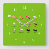 すしかわいいかわいいわさびモダンフ日本のードアート スクエア壁時計 (正面)