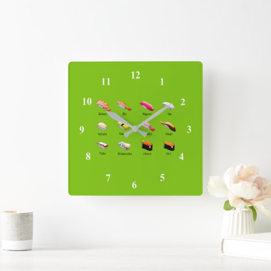 すしかわいいかわいいわさびモダンフ日本のードアート スクエア壁時計 (ホーム)