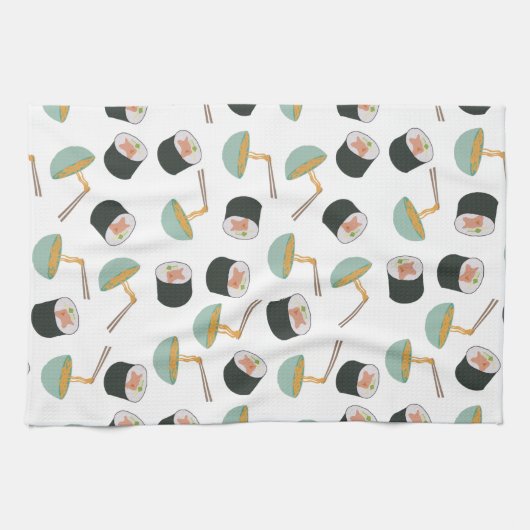 すしと麺の柄 キッチンタオル (横)
