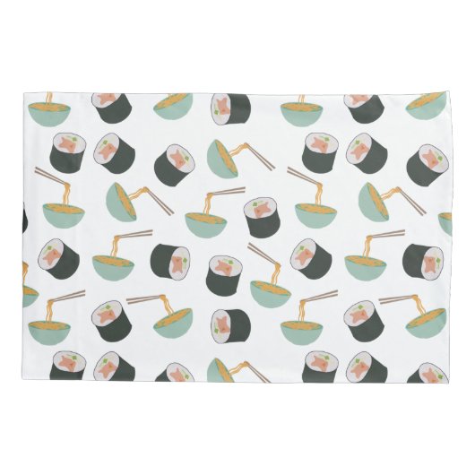 すしと麺の柄 枕カバー (裏面)