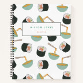 すしと麺類の柄レシピ料理本 ノートブック (正面)