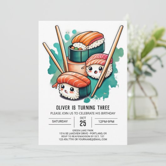 すしよくはしゃぐ転が誕生日 招待状 (スタンド正面)