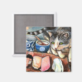 すしを見る猫 マグネット (正面/裏面)