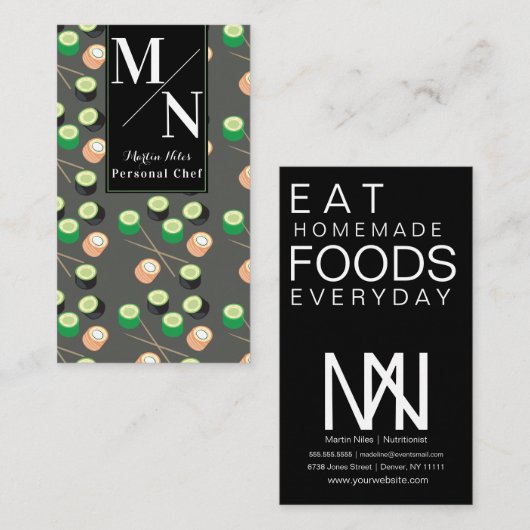 すしアジアンシェフ調理師自家製フード 名刺 (正面/裏面)