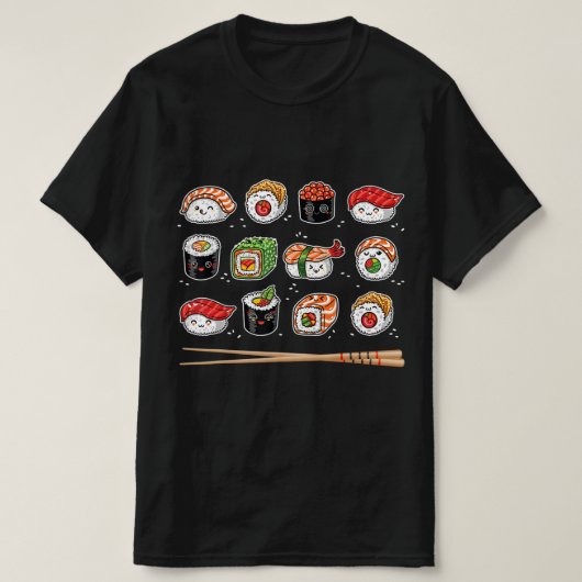 すしアニメかわいい日本のフードラバー大宅マンガ Tシャツ (デザイン正面)