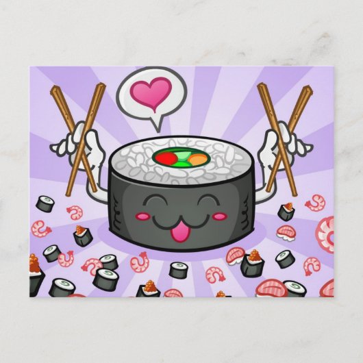 すしアニメ食べ物キャラクターのエビがたくさん|過去記事 ポストカード (正面)
